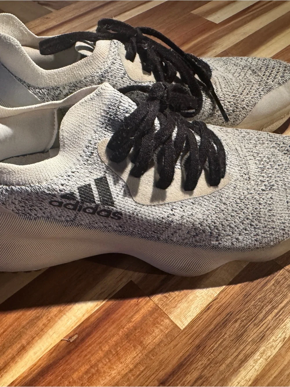 adidas Light Gray Knit Athletic Sneakers with Black Laces